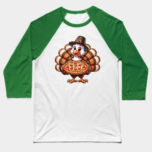 Turkey Holing a Pizza Thankgiving Baseball T-Shirt